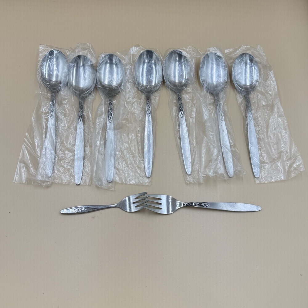 Lot of 9 Amefa Tulip Time‎ Stainless Flatware Holland Satin Handle Silverware